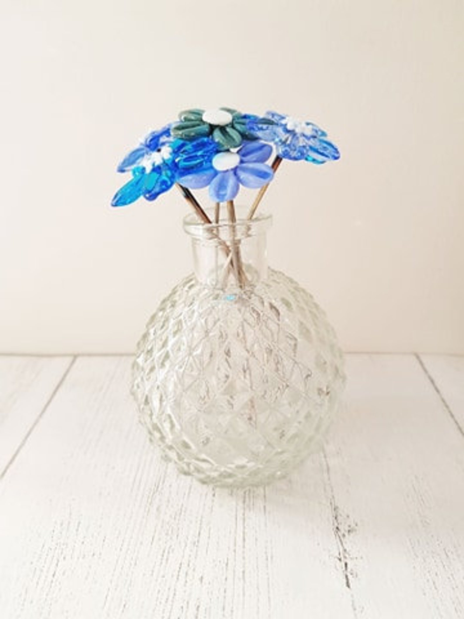 Blue Glass Flower Vase Glass Flower Bouquet Handmade Glass Etsy