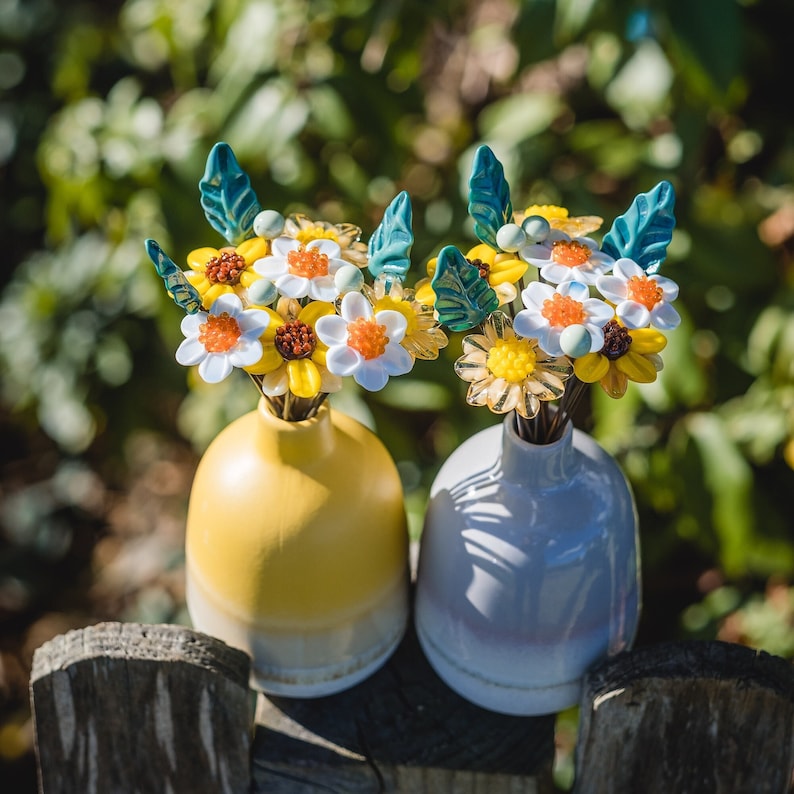 Sunflower Glass Flower Bouquet with Ceramic Vase image 1