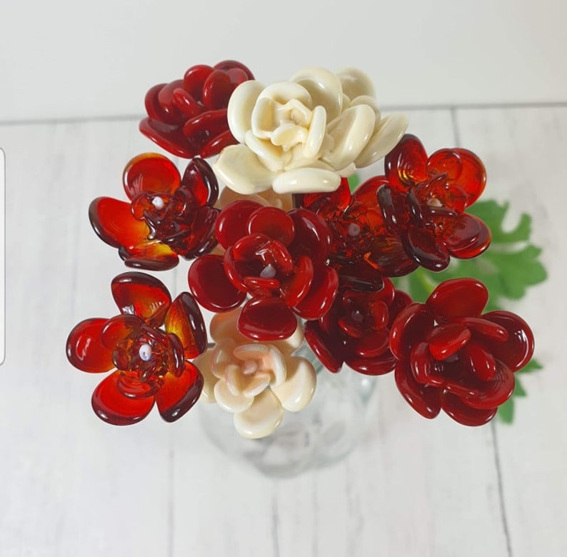 Glass Roses Bouquet Glass Flower Bouquet Handmade Glass Etsy