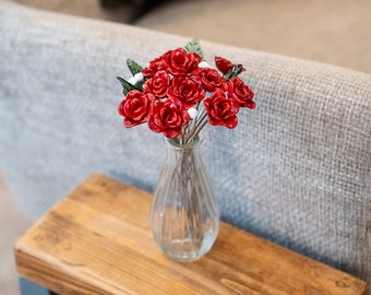 A Dozen Red Roses Glass Flower Bouquet