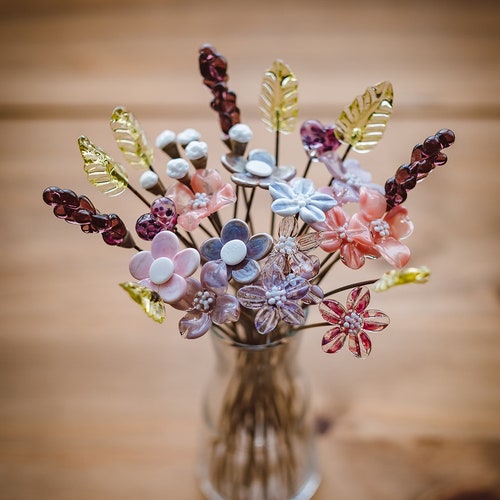 Art Glass Flower Bouquet Blown Glass Tulip Cute Glass Etsy