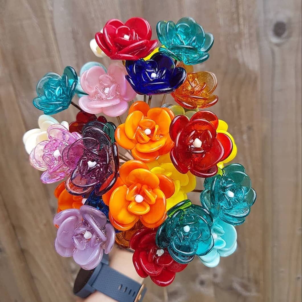 Glass Roses Glass Flowers Flower Bouquet Rose Gifts Etsy