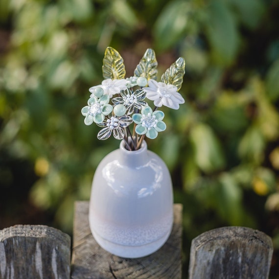 Grey Glitter Glass Flowers With Grey Ceramic Vase 