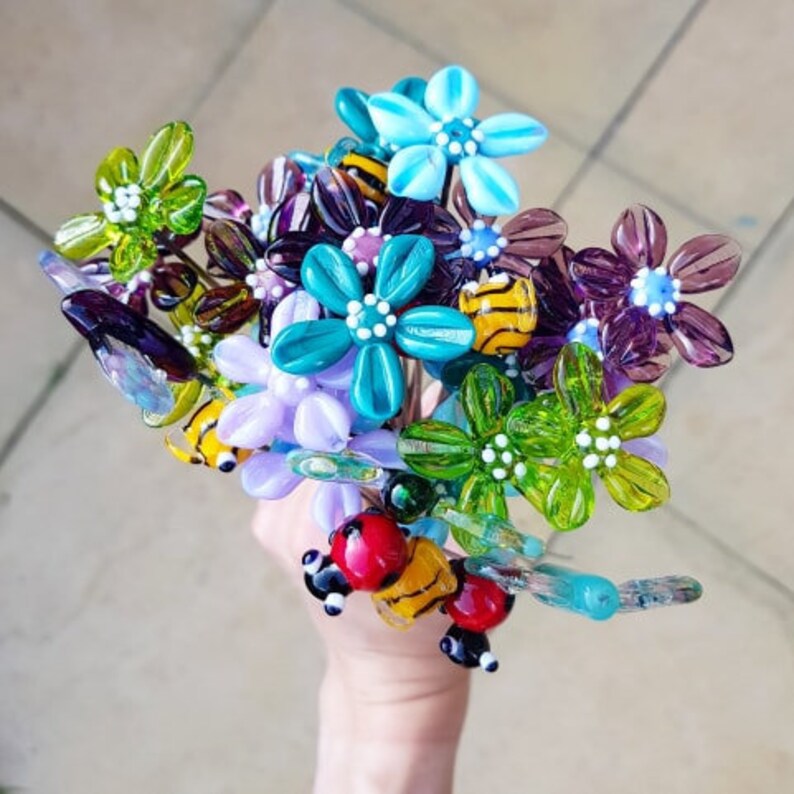 Custom Glass Flower Bouquet Bespoke Flower Bouquets Etsy