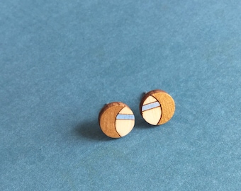 Geometric Circle Earrings, Wooden Stud Earrings, Moon Earrings, Sustainable Jewellery