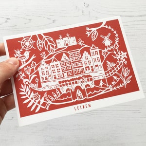 Leiden Postcard SECONDS, Leiden Netherlands Card, Leiden Illustration, Paper Gifts, Snail Mail, Happy Stationery, Papercut Art