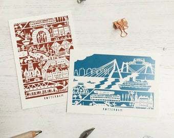 Rotterdam Postcard, Rotterdam Illustration, Dutch Art, Paper Gifts, Snail Mail, Happy Stationery, Papercut Art, Erasmusbrug, Cube Houses