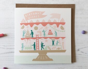 Birthday Cake Card, Pastel Birthday Card, Party Food, Occassion Card, Party Card, Blank Card, Greetings Card, Jessica Halmshaw