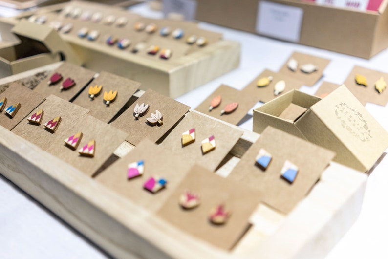 Geometric Triangle Earrings, Wooden Stud Earrings, Colourful Earrings, Sustainable Jewellery image 10
