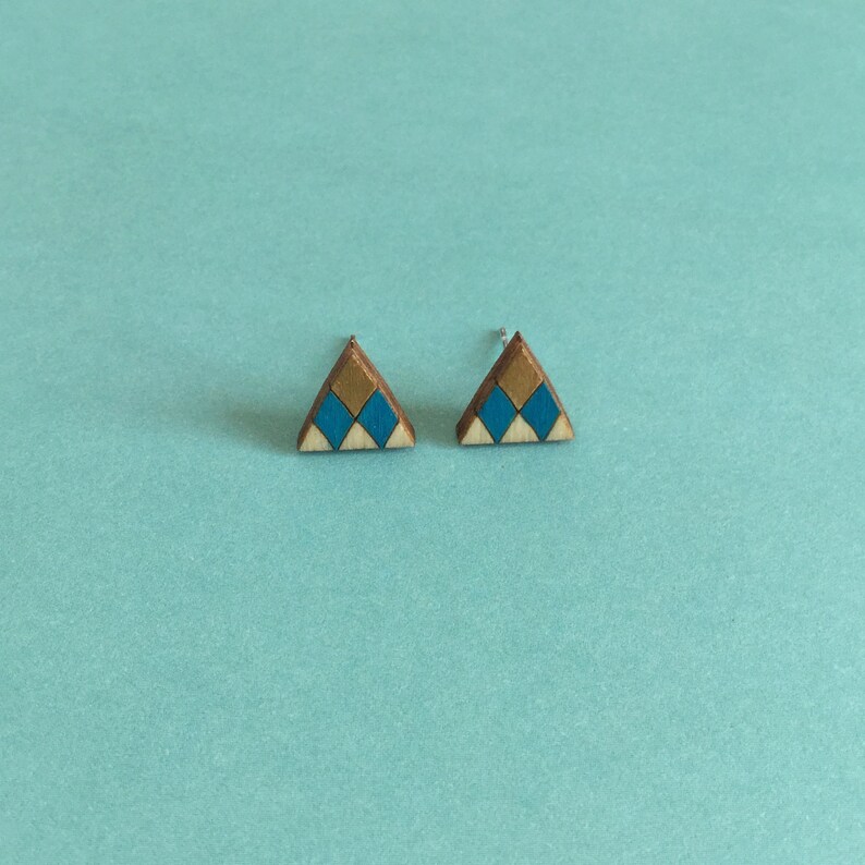 Geometric Triangle Earrings, Wooden Stud Earrings, Colourful Earrings, Sustainable Jewellery image 8