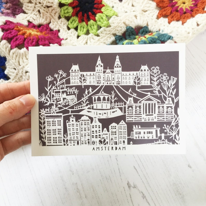 Amsterdam Postcard, Amsterdam Illustration, Dutch Art, Paper Gifts, Snail Mail, Happy Stationery, Papercut Art, Rijksmuseum, Anne Frank Huis image 8