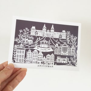 Amsterdam Postcard, Amsterdam Illustration, Dutch Art, Paper Gifts, Snail Mail, Happy Stationery, Papercut Art, Rijksmuseum, Anne Frank Huis Purple