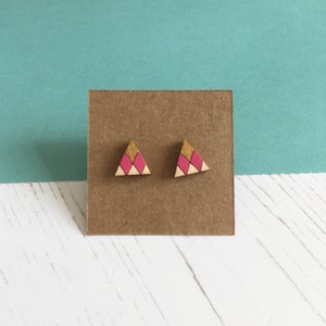 Geometric Triangle Earrings, Wooden Stud Earrings, Colourful Earrings, Sustainable Jewellery image 7