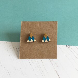 Geometric Triangle Earrings, Wooden Stud Earrings, Colourful Earrings, Sustainable Jewellery image 6