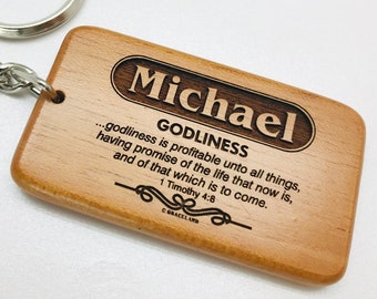 LNK7 | Names Michael-Sabrina | BESTSELLING! Christian Name Keychain, Keyring With Bible Verse, Scripture & Meaning Of Name, GracelandGifts