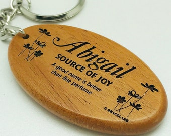 LNO1 | Names A-Daryl | Oval Solid Mahogany Wood Christian Name Keychain, Keyring With Meaning Of Name, GracelandGifts