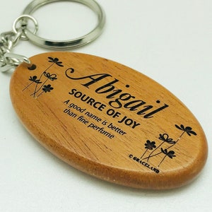 LNO1 | Names A-Daryl | Oval Solid Mahogany Wood Christian Name Keychain, Keyring With Meaning Of Name, GracelandGifts