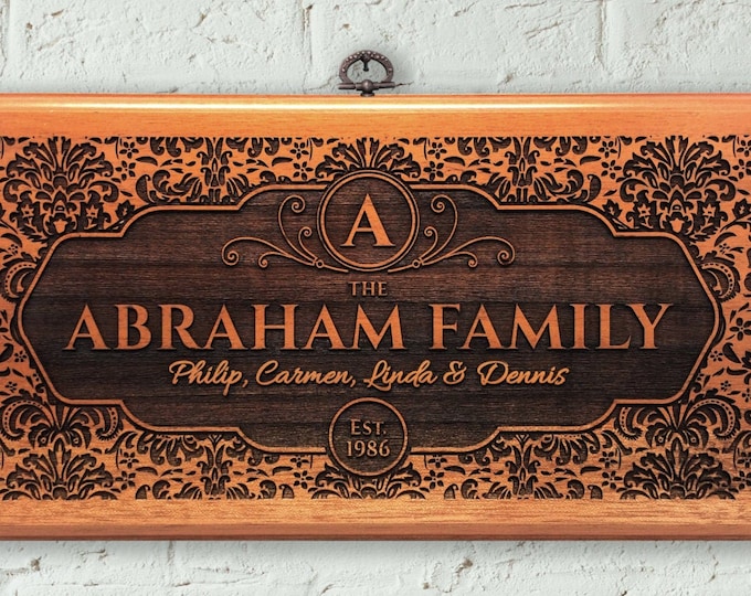 Featured listing image: LWPE | Personalized Family Name Sign Wood, Engraved House sign, Housewarming gift, Wall hanging, GracelandGifts