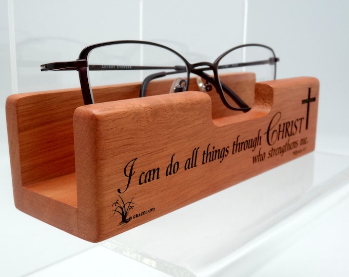 Featured listing image: LSHA | Spectacle Holder, Solid mahogany wood, laser engraving, personalize gift