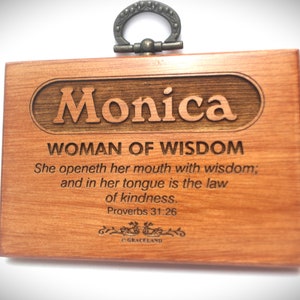 LNP7 | Names Michael-Sabrina | Mahogany Wood Christian Name Plaque With Bible Verse, Scripture, STANDARD NAME, GracelandGifts