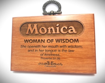 LNP7 | Names Michael-Sabrina | Mahogany Wood Christian Name Plaque With Bible Verse, Scripture, STANDARD NAME, GracelandGifts