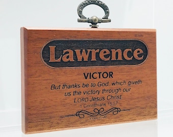 Names Laura-Micah | Mahogany Wood Christian Name Plaque With Bible Verse / Scripture - STANDARD NAME | GracelandGifts