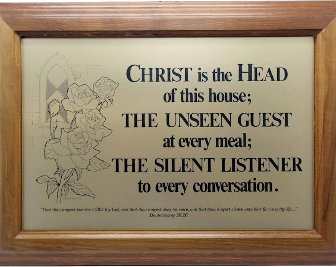 Featured listing image: GGPT | Christ is the Head of this House | Teak Wood Frame, Metal Plate, House Warming, Wedding, Christian Home | GracelandGifts