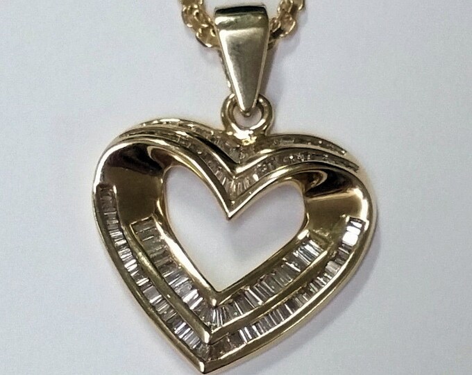 Estate Diamond Pendant Vintage 14K Solid Yellow Gold 100 Natural Diamonds Open Heart Over 1 Carat Total Weight Signed FJ Valentine