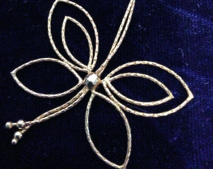 Estate Gold Necklace Vintage 14K Solid Yellow Gold 17.5" Plus 1.4" Drop Dangle Butterfly Necklace Made in Italy Holiday Gift