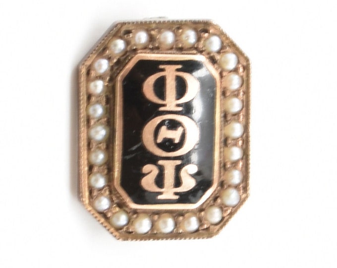 Antique Gold Pin 10K Solid Yellow Gold Pearl Phi Theta Psi Pin 3.5 Grams Holiday Gift