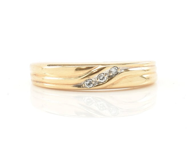 Estate Diamond Ring Vintage 10K Solid Yellow Gold Natural Diamonds .045 Carat Total Weight Size 7.25 Holiday Gift