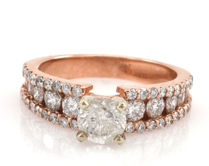 14K Solid Rose Gold Natural Diamonds Ring Nearly 2 Carats Total Weight Engagement Ring Over 5 Grams Size 6.5 New Old Stock Holiday Gift