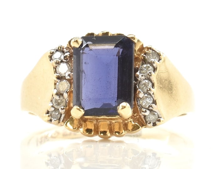 Estate Iolite Ring Vintage 14K Solid Yellow Gold Natural Diamonds Iolite 1.51 Carats Total Weight Size 5.5 Holiday Gift