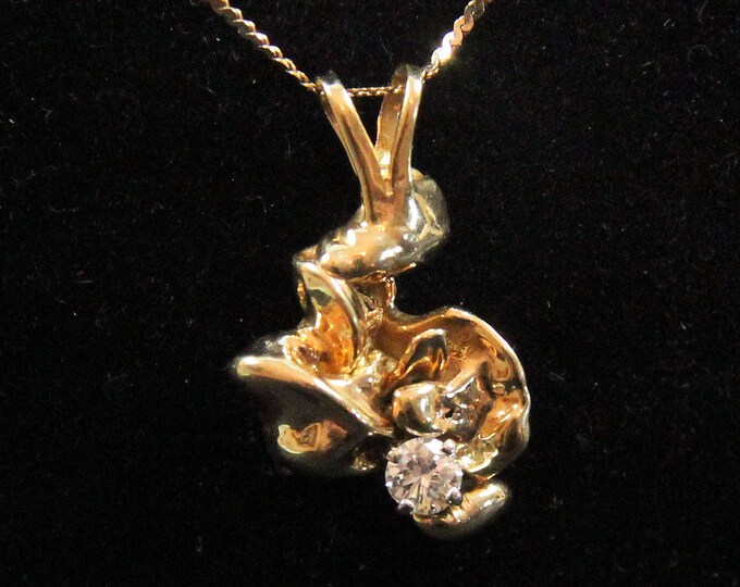 Estate 14K Solid Yellow Gold Pendant Set With .248 Carat Round Cut VVS1 Diamond Solitaire 5.428 Grams Holiday Gift