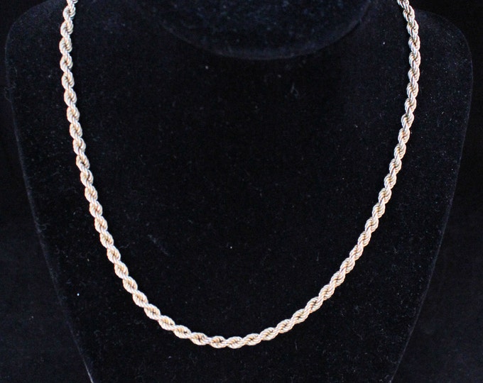 Estate Gold Necklace Vintage 14K Solid Yellow Gold Twisted Rope Chain 17 Inches Long Heavy Spring Ring Clasp Holiday Gift