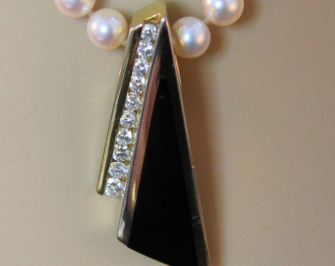 Estate Diamond Pendant Vintage 14K Solid Yellow Gold Half Carat Total Weight Natural Diamonds Onyx Pendant Holiday Gift