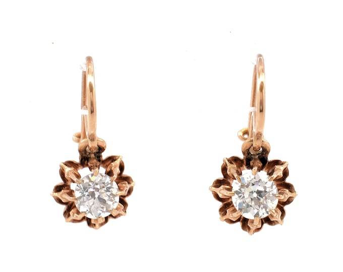Estate Diamond Earrings Vintage 14K Solid Yellow Gold Natural Diamonds Pair Nearly 1 Carat Total Weight VS2 Holiday Gift
