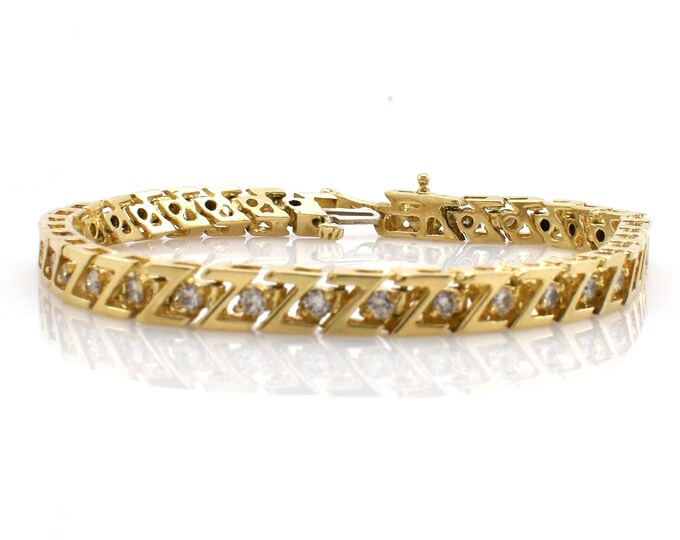 Estate Diamond Bracelet Vintage 14K Solid Yellow Gold Natural Diamonds Over 2 Carats Total Weight Tennis Over 7 Inches Long Holiday Gift
