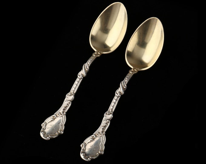 Estate Silver Spoons Gorham Marie Antionette Sterling Demitasse Spoons Gold Wash H Monogram Holiday Gift