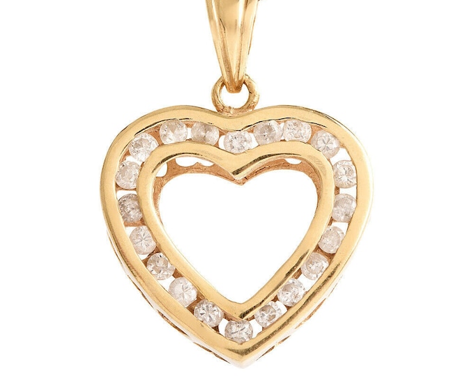 Estate Diamond Pendant Vintage 14K Solid Yellow Gold Natural Diamonds Heart Holiday Gift