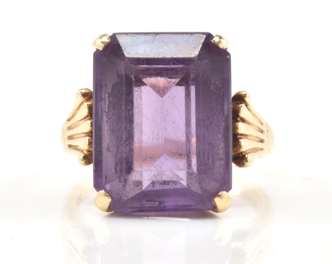 Estate Amethyst Ring Vintage 14K Solid Yellow Gold Natural Amethyst 13 Carats Size 6 February Birthstone Holiday Gift