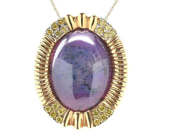 Estate Gemstone Pendant Vintage 14K Solid Yellow Gold Yellow Diamonds Sapphire Brooch 115 Carats Total September Birthstone Holiday Gift