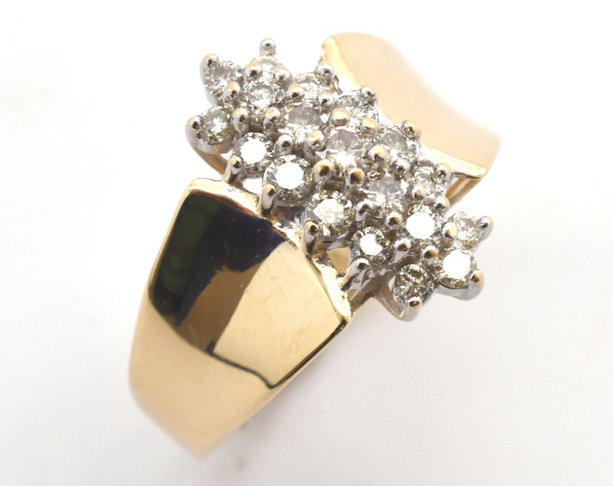 Estate Diamond Ring Vintage 14K Solid Yellow Gold Natural Diamonds Cluster 1 Carat Total Weight Size 12 Holiday Gift