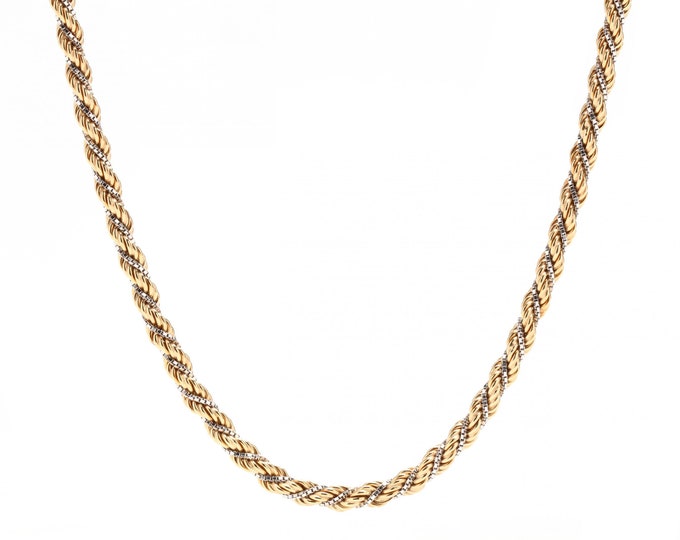 Estate Gold Necklace Vintage 14K Solid Yellow and White Gold Twisted Rope Chain 31 Inches Long Holiday Gift