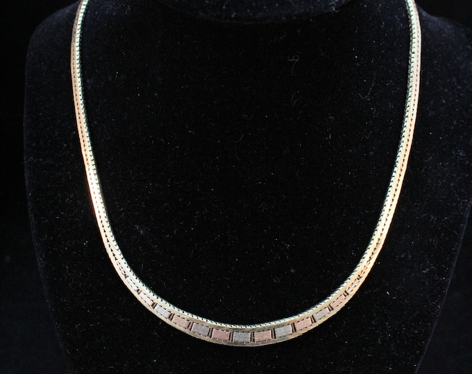 Estate Gold Necklace Vintage 14K Solid Yellow Rose White Gold Chain Over 16 Inches Long Heavy Wheat Chain Nearly 8 MM Wide Holiday Gift