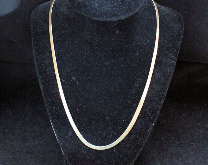 Estate Gold Necklace Vintage 14K Solid Yellow Gold Herringbone Chain 19 Inches Long 4.5 MM Wide Made in Italy Holiday Gift