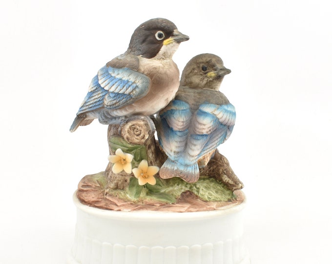 Estate Bluebirds Figurine Vintage Lefton Hand Painted Baby Bluebirds KW5157 Holiday Gift