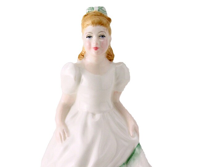 Royal Doulton Kerry HN3461 Figurine 1985 Amanda Hughes Vanity Fair Children Series White Dress Green Trim 5.25" Tall Holiday Gift