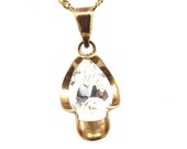 Estate 14K Solid Yellow Gold Pendant Vintage Diamonique Cubic Zirconia Nearly 3 Carats Pear Cut Solitaire April Birthstone Wedding