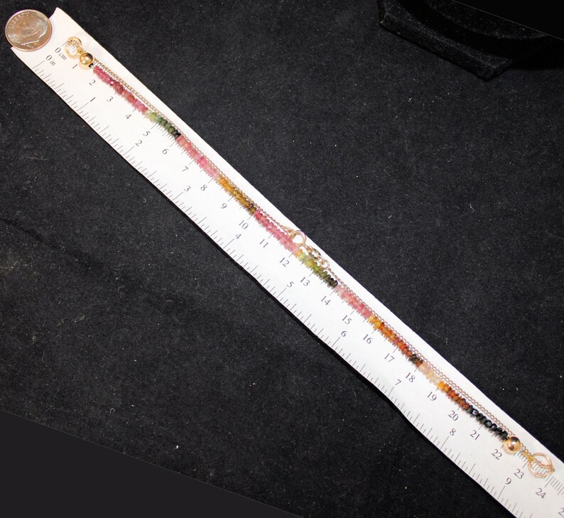14K Solid Yellow Gold Multi-Colored Natural Tourmaline Necklace Vintage Over 18 Inches Long Nearly 6 Grams October Birthstone Wedding